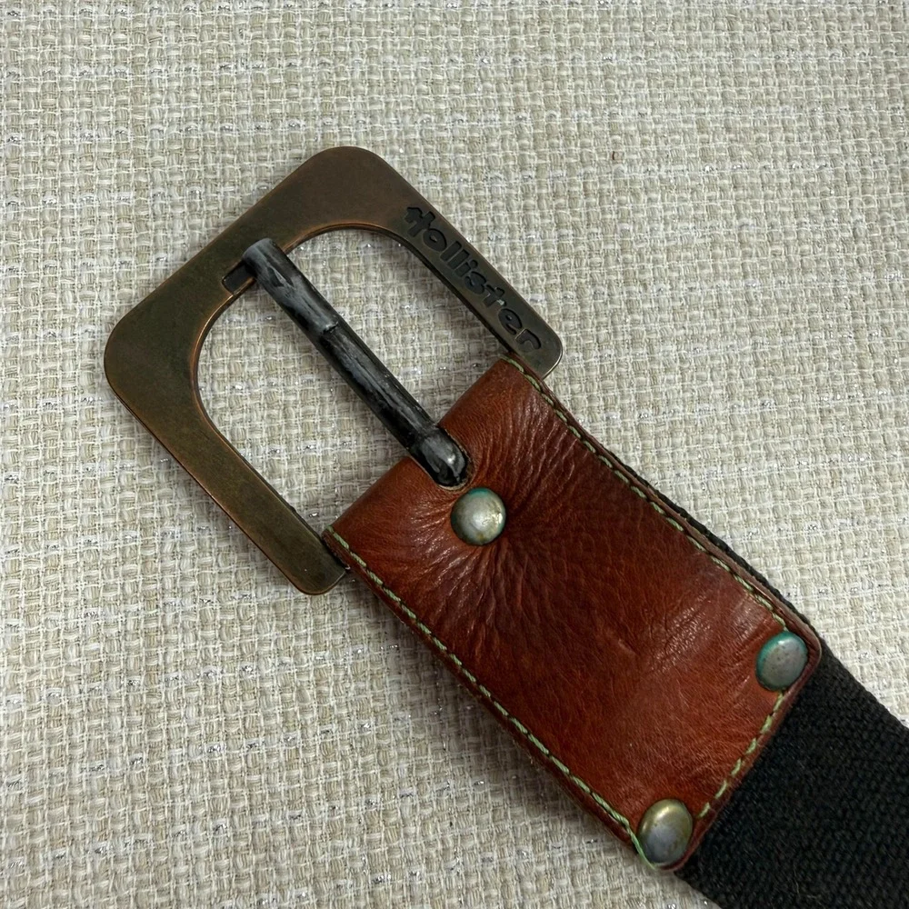 Hollister Y2K Men's Canvas Web Belt With Leather Detail & Logo‎ Buckle 34